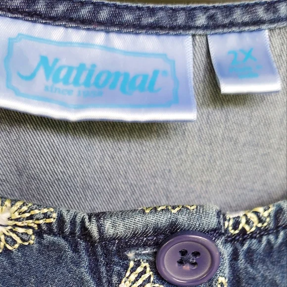 Vinrage 90's Floral Embroidered Denim Cotton Maxi Dress - Picture 5 of 6